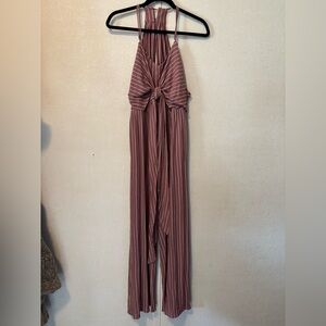 Storia | Burgundy and White Striped Jumpsuit | Size Small